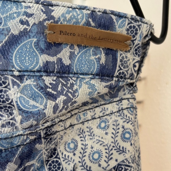 Anthropologie Blue Patchwork Print High Rise Jeans Chic Statement Pants - Picture 12 of 14